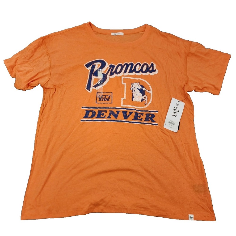 '47® Women's LARGE Denver Broncos "Let's Ride" Historic T-Shirt in Signal Orange